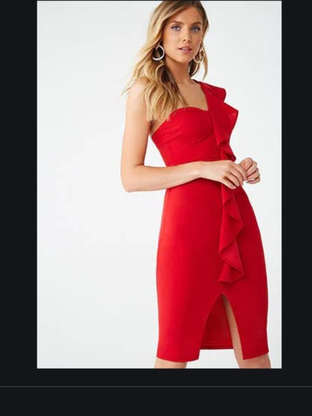Forever 21 Red Bodycon Ruffle-Trim Dresss Small S